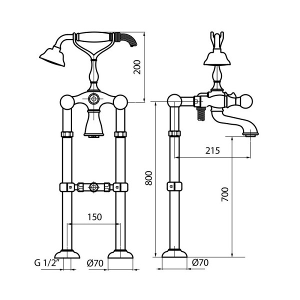 Смеситель для ванны напольный Webert Karenina KA720801010, золото. Фото 2