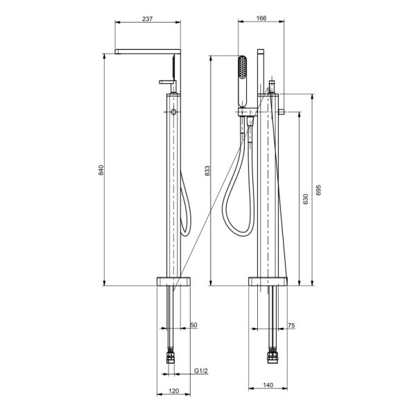 Смеситель для ванны напольный Webert Living LV851101015, хром. Фото 2