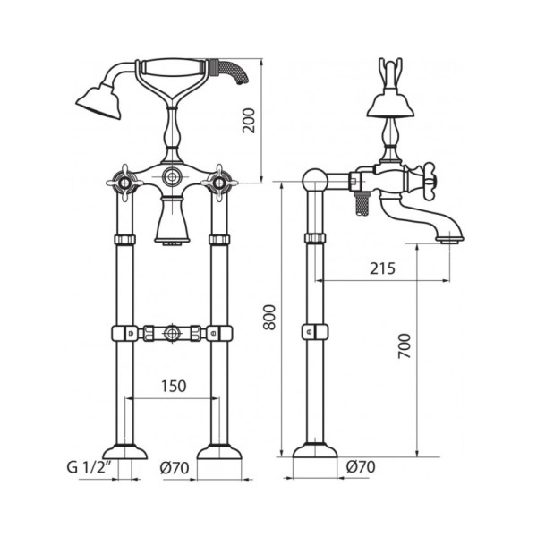 Смеситель для ванны напольный Webert Ottocento OT720801015, хром. Фото 2