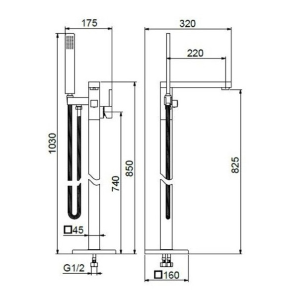 Смеситель для ванны напольный Webert Pegaso PE851101010, золото. Фото 2