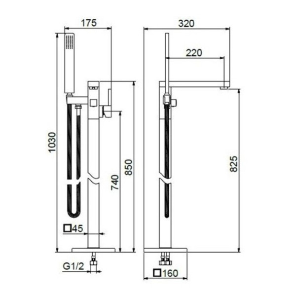 Смеситель для ванны напольный Webert Pegaso PE851101794, золото матовое. Фото 2