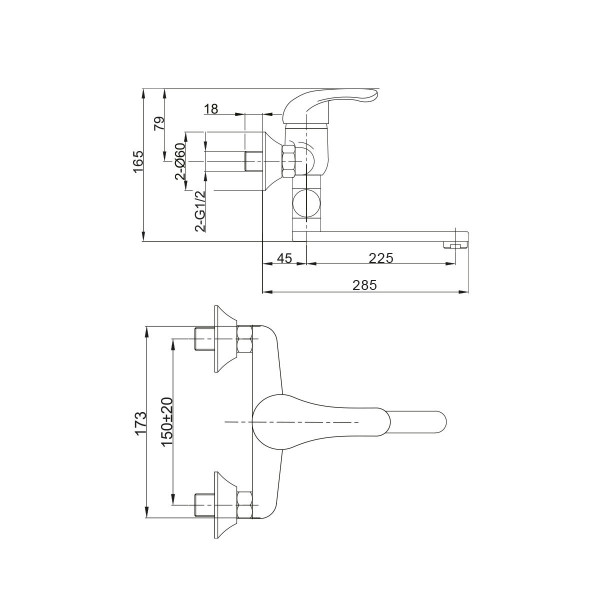 Смеситель для ванны OLISAN PROFI PF15102, хром. Фото 2