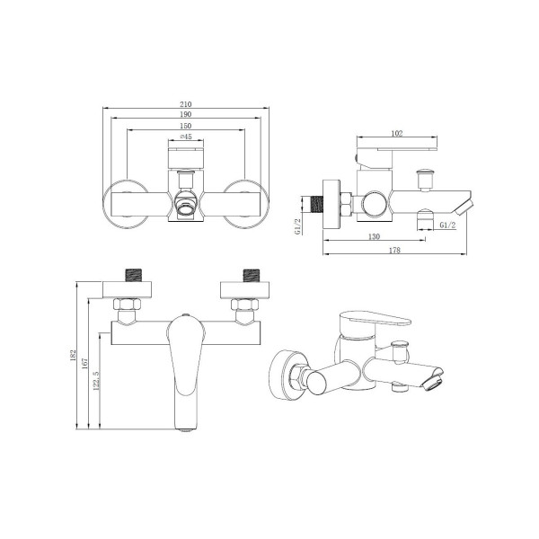 Смеситель для ванны OLISAN STEEL ST1201, сатин. Фото 2