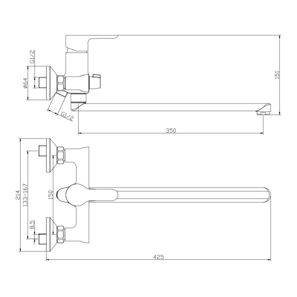 Смеситель для ванны Olive s TOLEDO 18221TD, хром. Фото 2