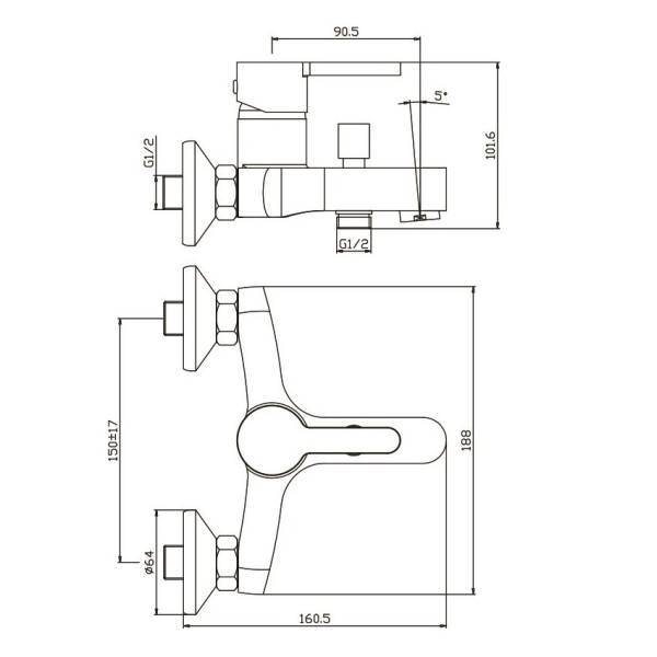 Смеситель для ванны Olive s TORRES 17201TR, хром. Фото 2