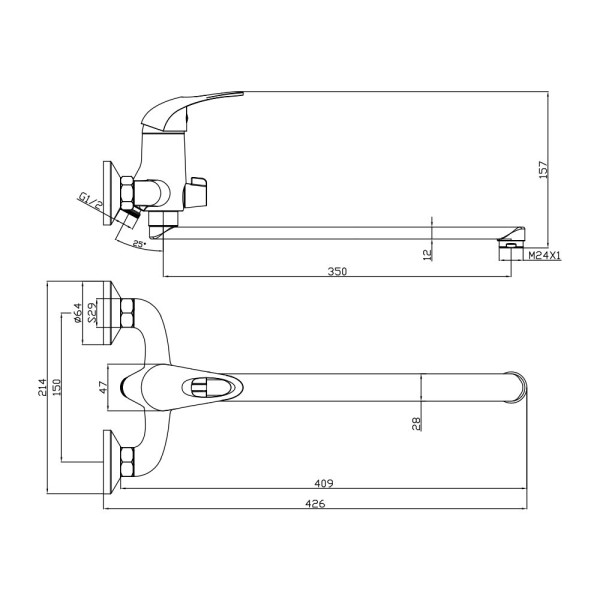 Смеситель для ванны Olive s VEGA 12221VE, хром. Фото 2