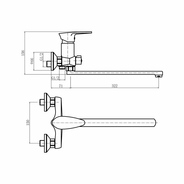 Смеситель для ванны PLstart PL2205-7, чёрный. Фото 2