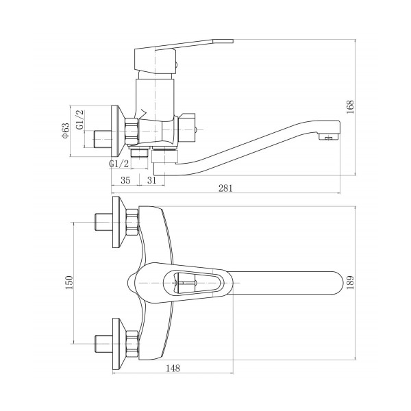 Смеситель для ванны PLstart PL2206, хром. Фото 2