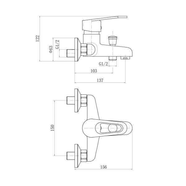 Смеситель для ванны PLstart PL3206, хром. Фото 2