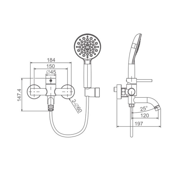 Смеситель для ванны Prohanss P31.30.05, сатин. Фото 2