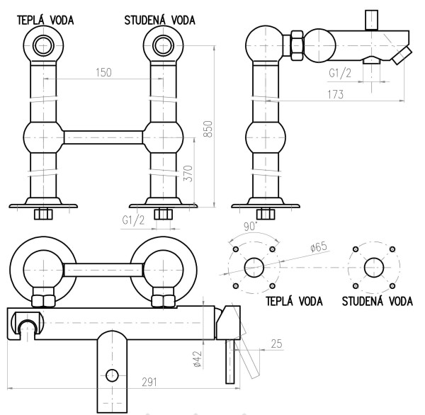 Смеситель для ванны Rav Slezak Seina SE950.5/2. Фото 2