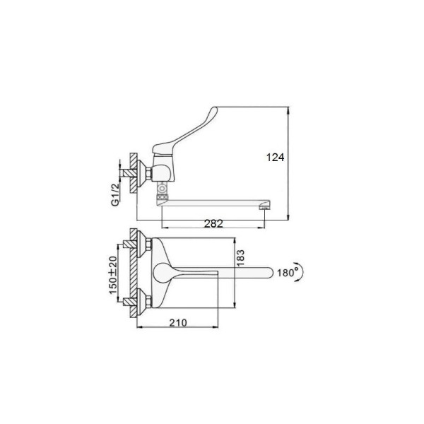 Смеситель для ванны с хирургической ручкой D-Lin D140427, хром. Фото 2