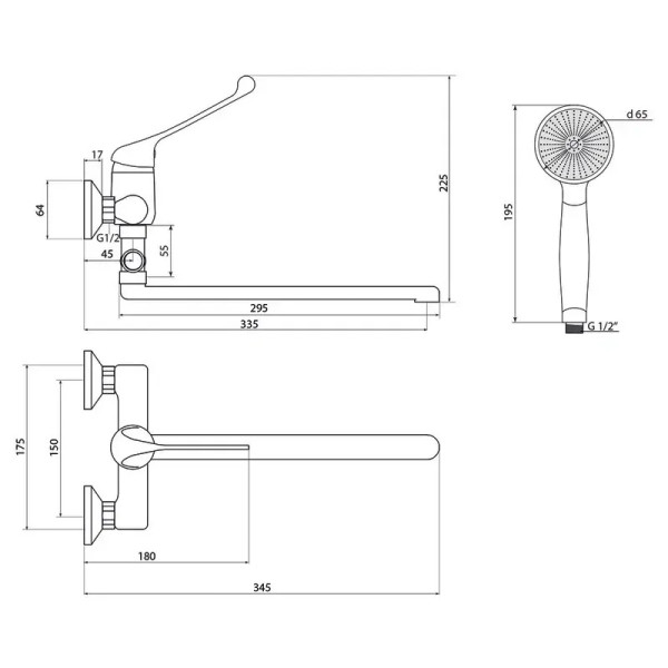 Смеситель для ванны с хирургической ручкой Славен СЛ-ОД-Х31, хром. Фото 2