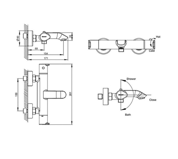 Смеситель для ванны с термостатом Bravat Waterfall F673114C-01A-RUS, хром. Фото 2