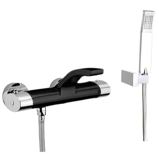 Смеситель для ванны с термостатом Webert Wolo WO980201564, черный/хром. Фото 1