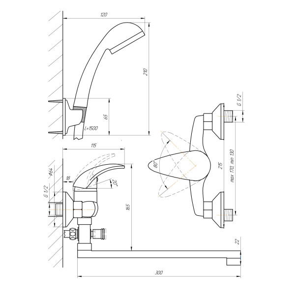 Смеситель для ванны Сантаком StOnix 1107. Фото 5