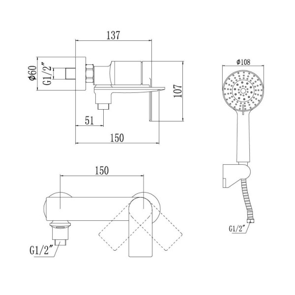 Смеситель для ванны Savol S-601808, хром. Фото 2