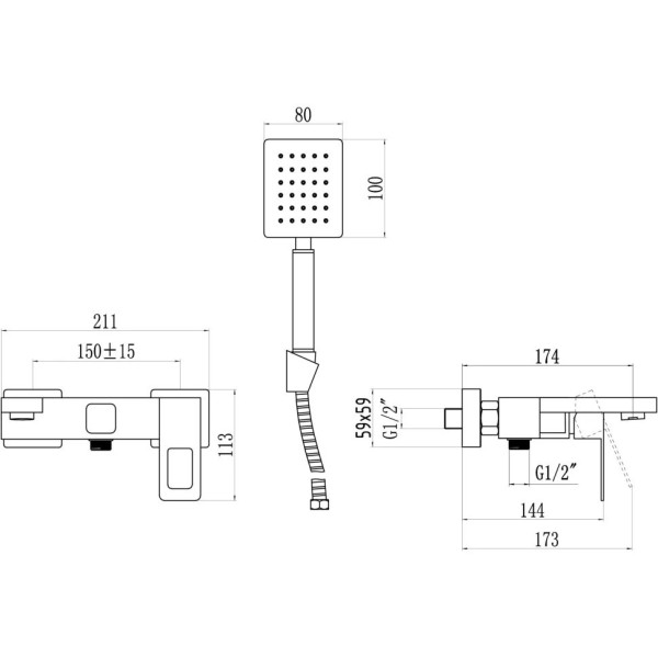 Смеситель для ванны Savol S-SUS4003H, черный. Фото 2