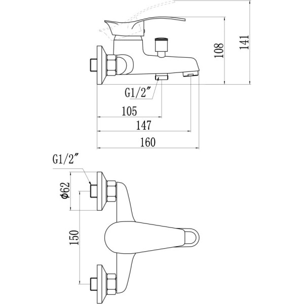 Смеситель для ванны Savol S-T3206, хром. Фото 2