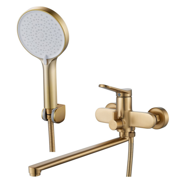 Смеситель для ванны Shevanik S4322G, золотой сатин. Фото 1