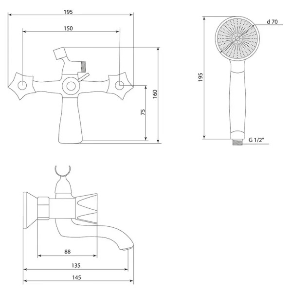 Смеситель для ванны Славен СЛ-ДВ-Е30, хром. Фото 2