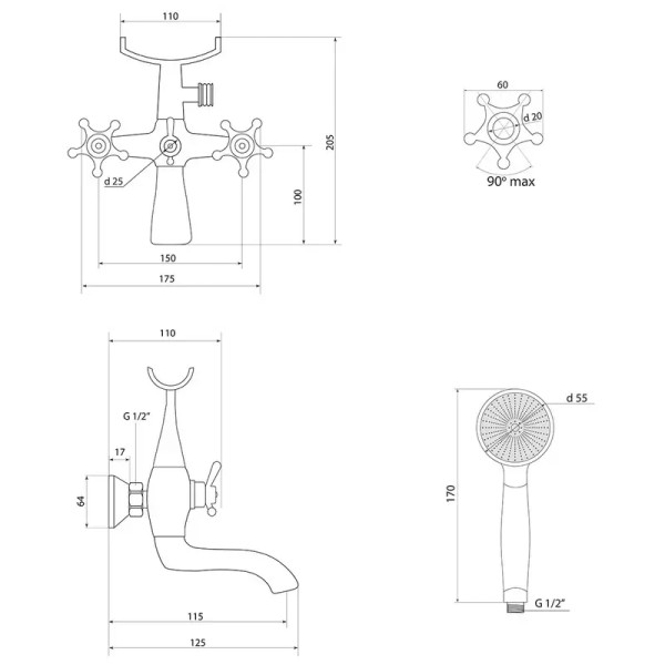 Смеситель для ванны Славен СЛ-ДВ-И30, хром. Фото 2