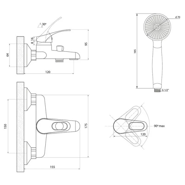 Смеситель для ванны Славен СЛ-ОД-Б30, хром. Фото 2