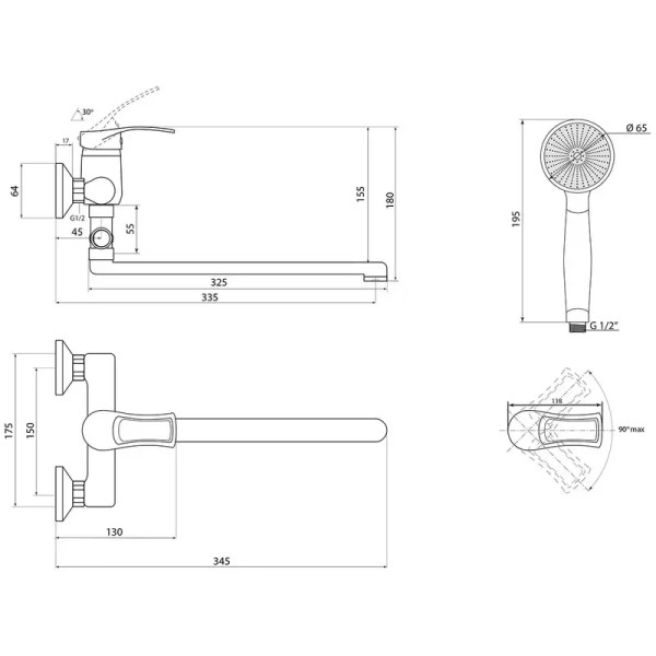 Смеситель для ванны Славен СЛ-ОД-Ц31, хром. Фото 2