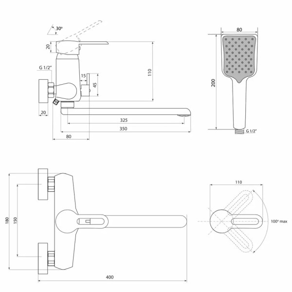 Смеситель для ванны Славен СЛ-ОД-Т3Б, белый. Фото 2