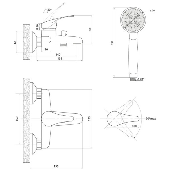 Смеситель для ванны Славен СЛ-ОД-В30, хром. Фото 2