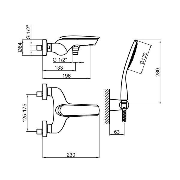 Смеситель для ванны Webert Aria AI850101844, белый. Фото 2