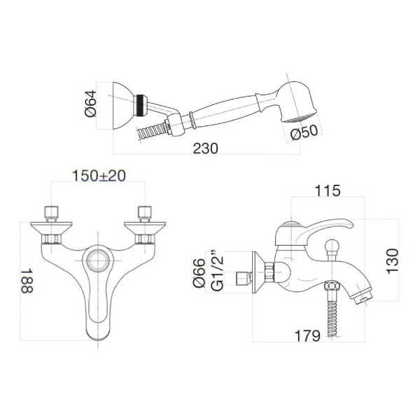 Смеситель для ванны Webert Aurora AU850101015(153), хром. Фото 2