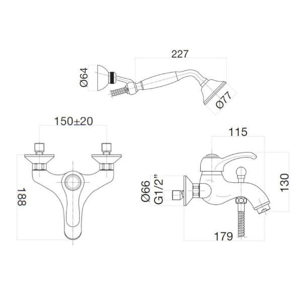 Смеситель для ванны Webert Aurora AU850101065, бронза. Фото 2
