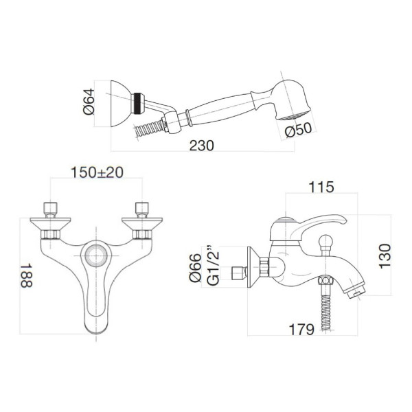 Смеситель для ванны Webert Aurora AU850101065(153), бронза. Фото 2