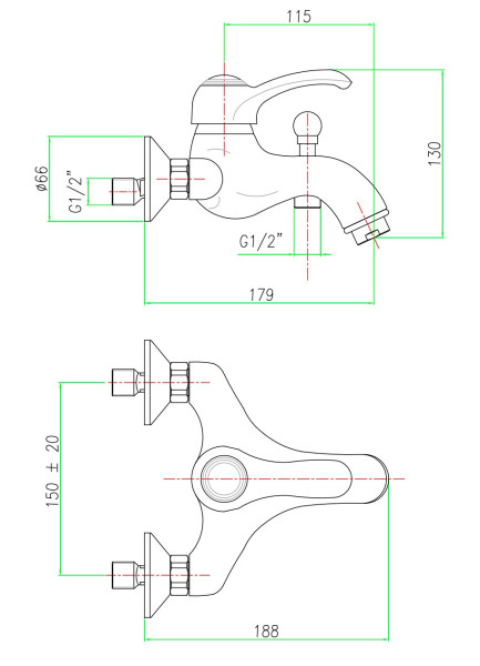 Смеситель для ванны Webert Aurora AU850102065. Фото 2