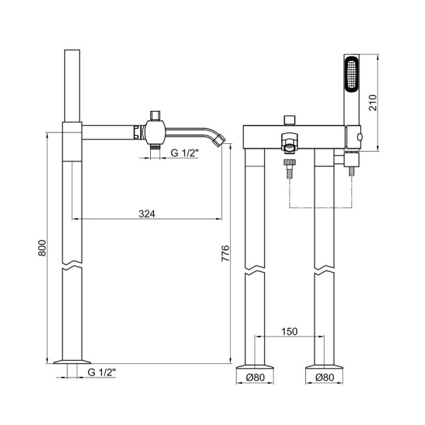 Смеситель для ванны Webert Azeta AZ850401015, хром. Фото 2