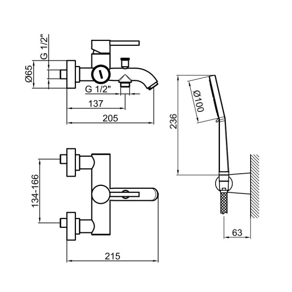 Смеситель для ванны Webert Elio EL850101015, хром. Фото 2