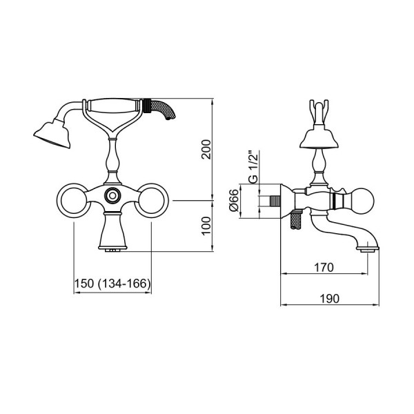 Смеситель для ванны Webert Karenina KA720201065, бронза. Фото 2