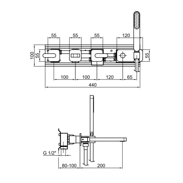 Смеситель для ванны Webert Living LV720901560, черный. Фото 2