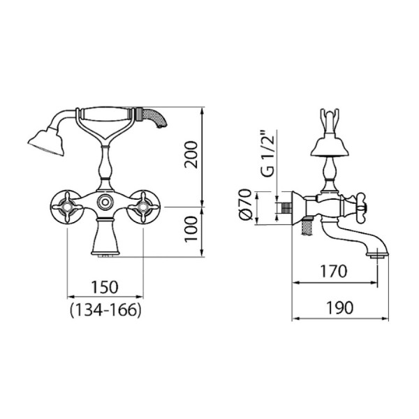 Смеситель для ванны Webert Ottocento OT720201065, бронза. Фото 2
