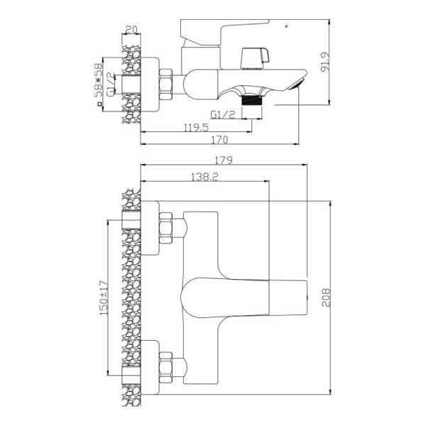 Смеситель для ванны WesnaArt BRIZ BRI20-310, хром. Фото 2