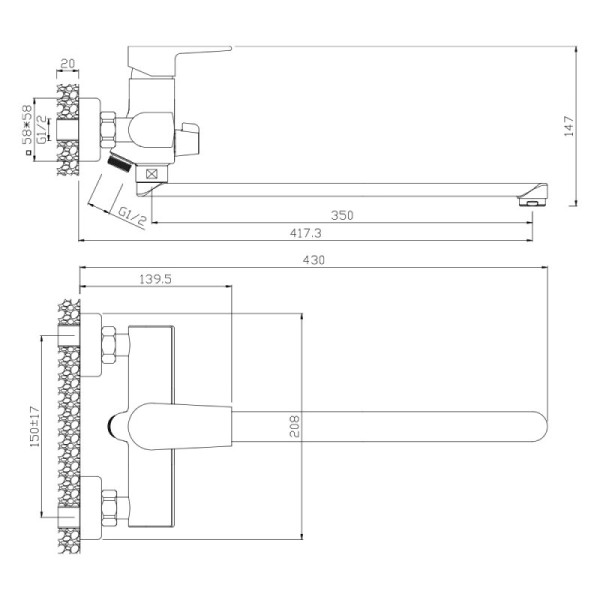 Смеситель для ванны WesnaArt BRIZ BRI20-320, хром. Фото 2