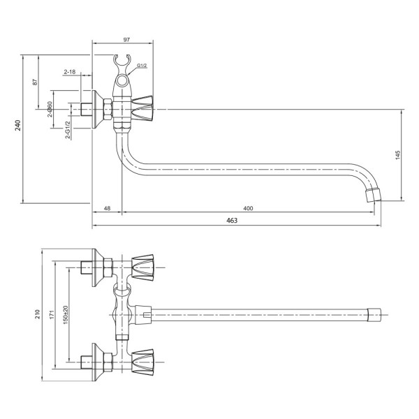 Смеситель для ванны WesnaArt KAMILA KAM16-322-23241, хром. Фото 2