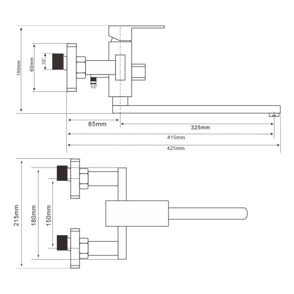 Смеситель для ванны WesnaArt KUBUS KUB13-320, сатин. Фото 2