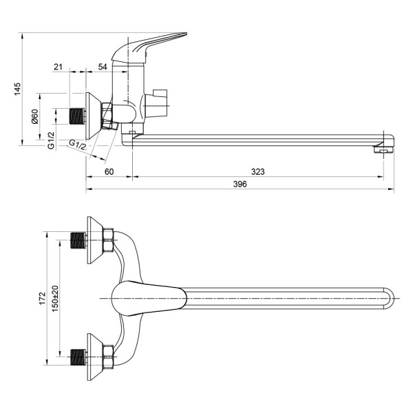 Смеситель для ванны WesnaArt LUCH LUC15-320, хром. Фото 2