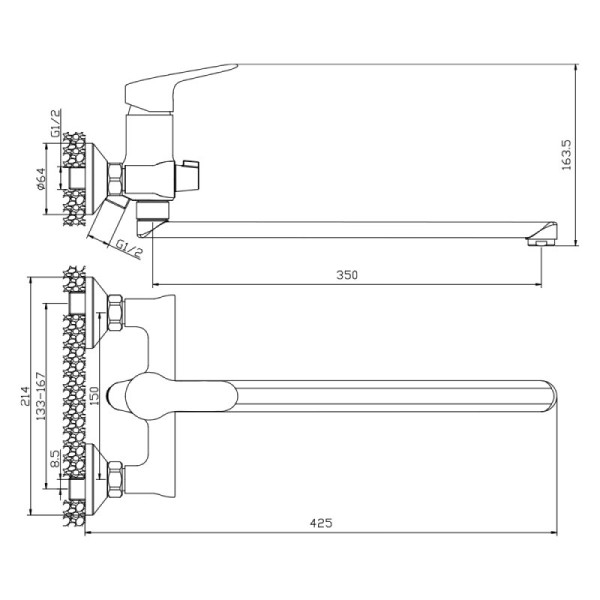 Смеситель для ванны WesnaArt TIS TIS21-320, хром. Фото 2