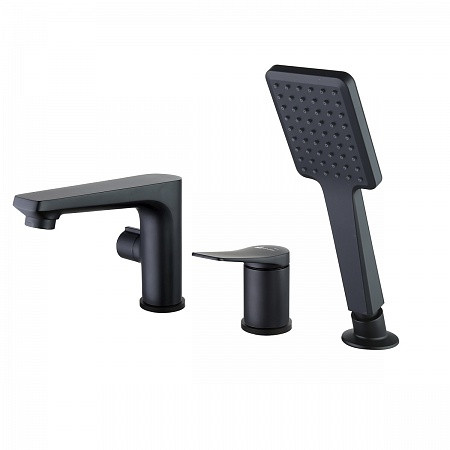 Смеситель Lemark Bronx LM3745BL для ванны встраиваемый, на 3 отверстия, с аксессуарами, черный. Фото 1