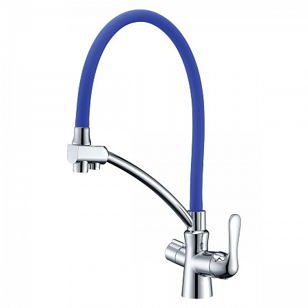 Смеситель Lemark Comfort LM3070C-Blue для кухни с подключением к фильтру питьевой водой, хром синий. Фото 1