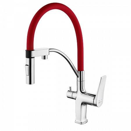 Смеситель Lemark Comfort LM3074C-Red для кухни, с гибким изливом, с подключ. к фильтру питьевой воды. Фото 1