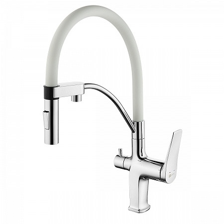 Смеситель Lemark Comfort LM3074C-White для кухни, с гибким изливом, с подключ. к фильтру питьевой во. Фото 1